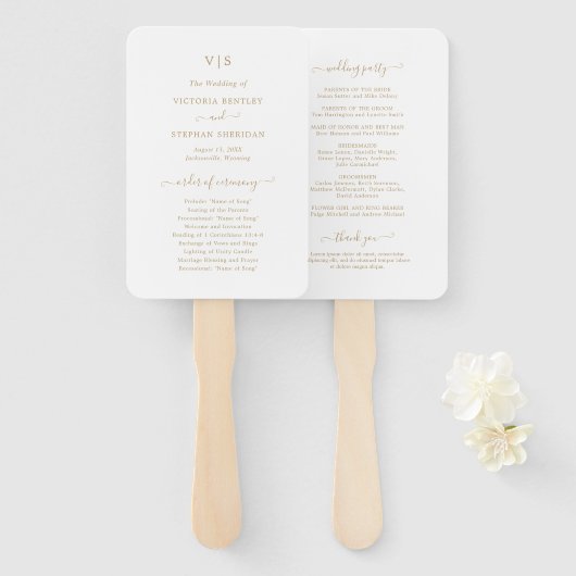 Traditioneel gouden monogram Elegant trouwprogramm Handwaaier (Voorkant en achterkant)