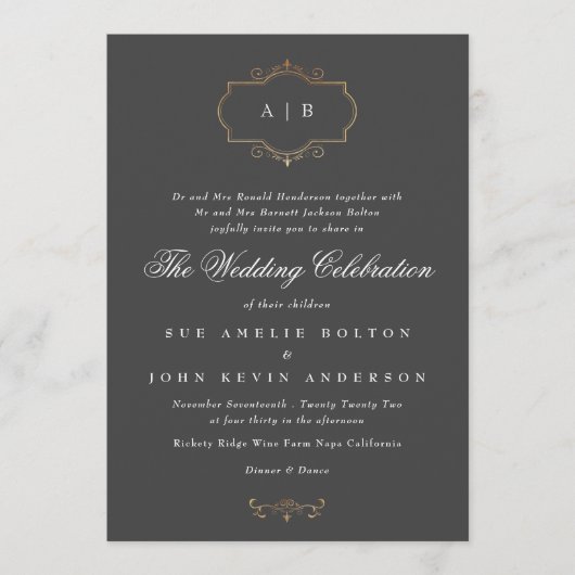 traditioneel goudmonogram bruiloft kaart (Voorkant)