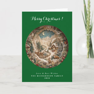 Traditioneel groen 3D-papierknip Kerstmis Kaart