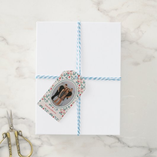 Traditioneel groen en rood Grand Millenial-patroon Cadeaulabel (Met Touw)