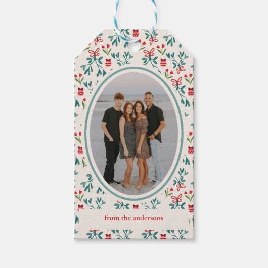 Traditioneel groen en rood Grand Millenial-patroon Cadeaulabel (Voorkant)