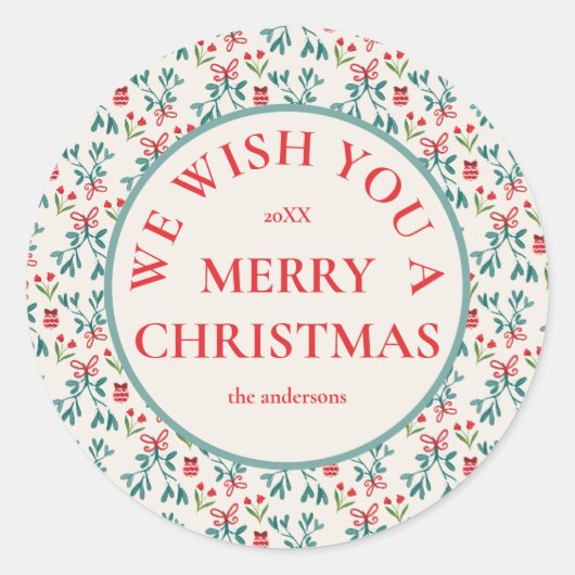 Traditioneel groen en rood Grand Millenial-patroon Ronde Sticker (Voorkant)
