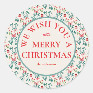 Traditioneel groen en rood Grand Millenial-patroon Ronde Sticker