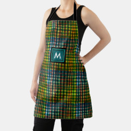 Traditioneel groen geplakt tartan patroon monogram schort