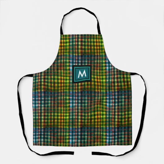 Traditioneel groen geplakt tartan patroon monogram schort (Voorkant)