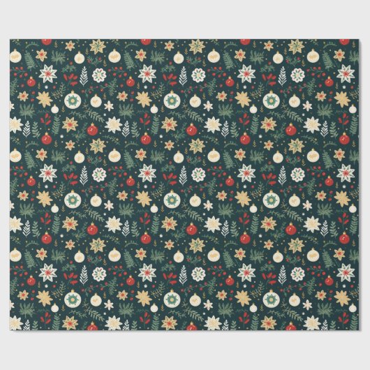 Traditioneel groen kerstversiering patroon cadeaupapier (Vlak)