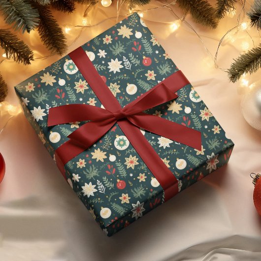 Traditioneel groen kerstversiering patroon cadeaupapier