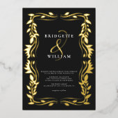Traditioneel groen Klassiek Zwart & Goud Bruiloft Folie Uitnodiging (Voorkant)