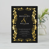 Traditioneel groen Klassiek Zwart & Goud Bruiloft Folie Uitnodiging (Staand Voorkant)