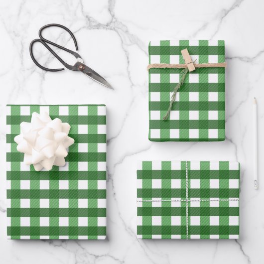 Traditioneel groen wit Gingham vlakraster Inpakpapier Vel (Voorkant)