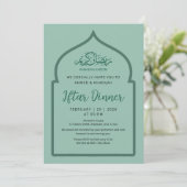 Traditioneel groene moskeeboog Iftar-diner Kaart (Staand voorkant)