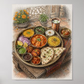 Traditioneel Indisch Thali Feest Kleurrijke Schets Poster (Voorkant)