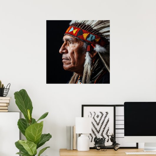 Traditioneel Inheems Portret van Native Amerikanen Poster (Thuiskantoor)