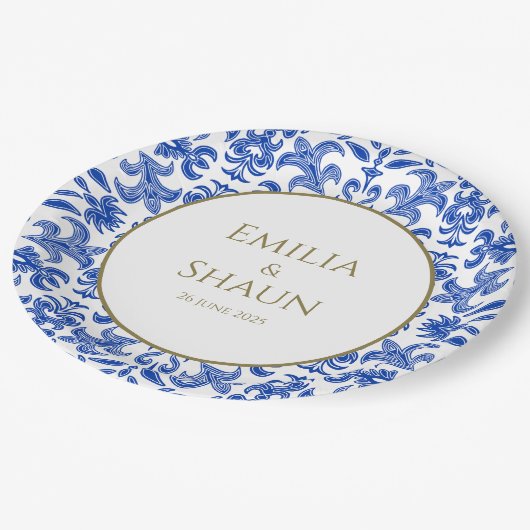 Traditioneel Italiaans blauw bruiloft papier Bord (Gekanteld)