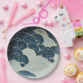 Traditioneel Japans blauw golfkeramisch ontwerp Papieren Bordje (Feest)