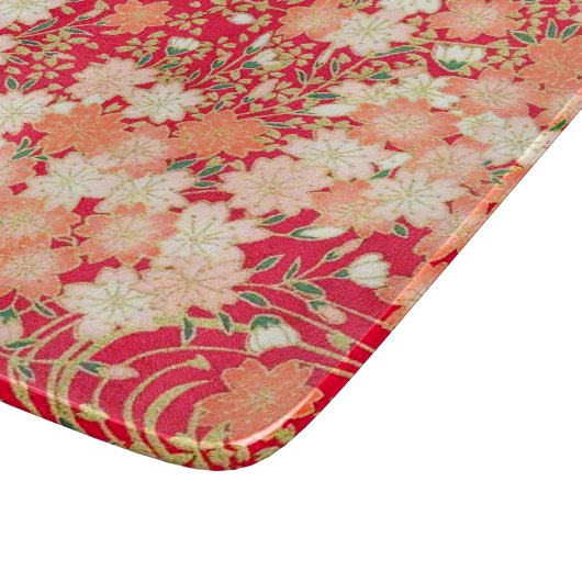 Traditioneel Japans Bloemensakura Rood Goud Glas Snijplank (Hoek)