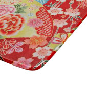 Traditioneel Japans Bloemrood Geel Glas Snijplank (Hoek)