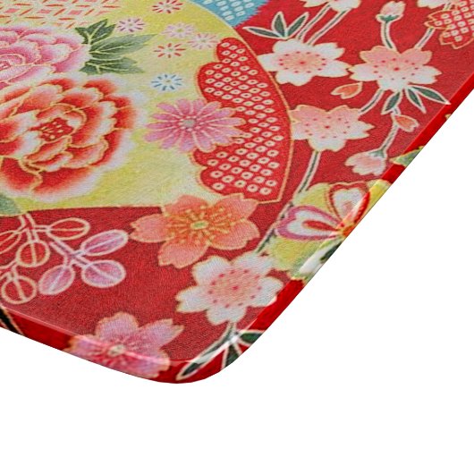 Traditioneel Japans Bloemrood Geel Glas Snijplank (Hoek)