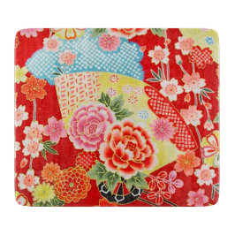 Traditioneel Japans Bloemrood Geel Glas Snijplank