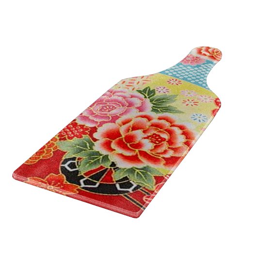 Traditioneel Japans Bloemrood Geel Glas Snijplank (Hoek)