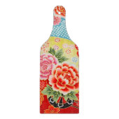 Traditioneel Japans Bloemrood Geel Glas Snijplank (Voorkant)