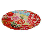 Traditioneel Japans Bloemrood Geel Glas Snijplank (Hoek)