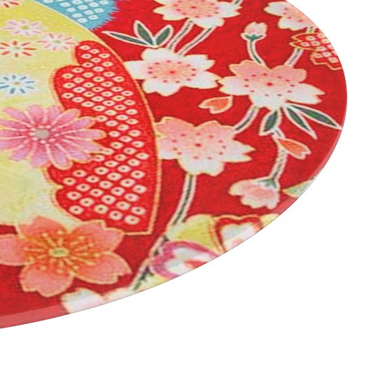 Traditioneel Japans Bloemrood Geel Glas Snijplank (Hoek)