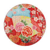 Traditioneel Japans Bloemrood Geel Glas Snijplank (Voorkant)