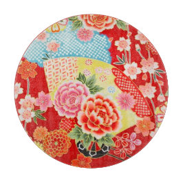 Traditioneel Japans Bloemrood Geel Glas Snijplank