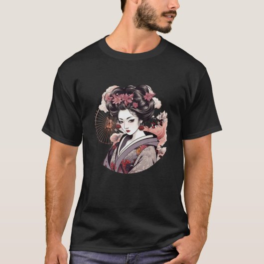 Traditioneel Japans Geisha Mooi Tattoo Grafiek T-shirt (Voorkant)