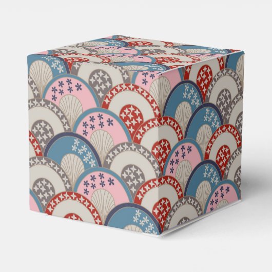 Traditioneel Japans geometrisch motief blauw roze Bedankdoosjes (Achterkant)