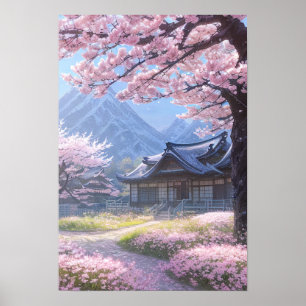 Traditioneel Japans huis op het platteland Poster