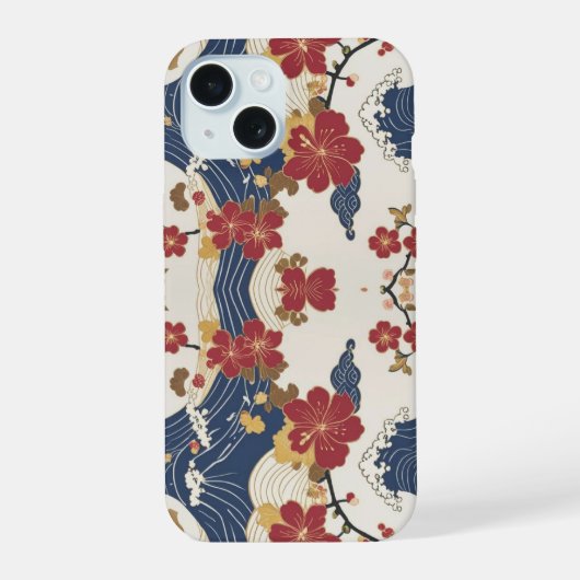 Traditioneel Japans Kimono Patroon iPhone 15 Case (Achterkant)
