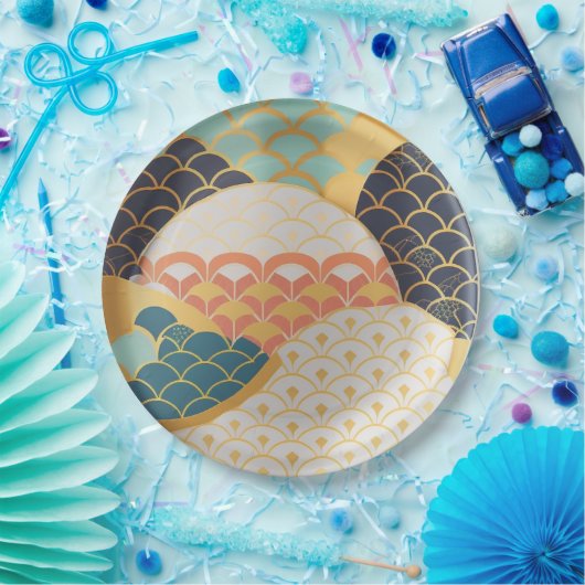 Traditioneel Japans kleurrijk keramisch ontwerp Papieren Bordje (Feest)