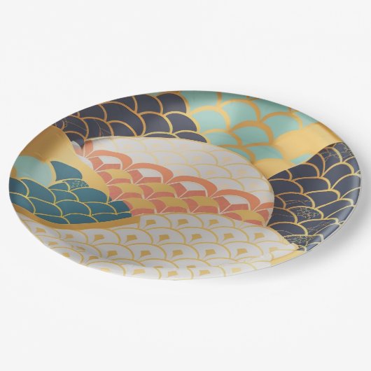 Traditioneel Japans kleurrijk keramisch ontwerp Papieren Bordje (Gekanteld)