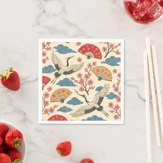 Traditioneel Japans Kraanvogel & Sakura Patroon De Servet (Insitu)