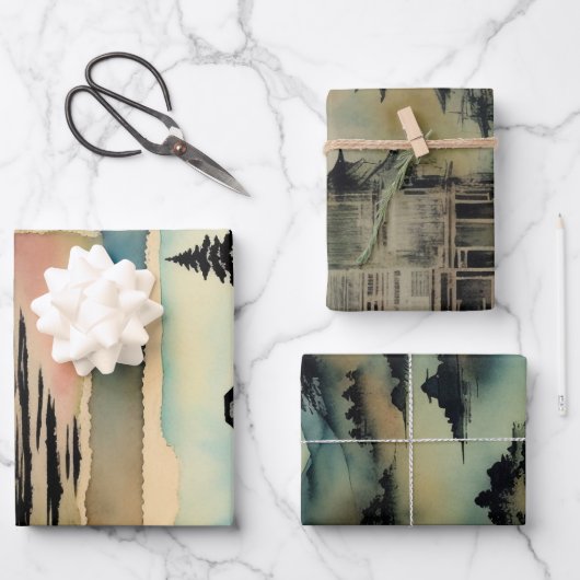 Traditioneel Japans landschap Verf ephemera No1 Inpakpapier Vel (Voorkant)