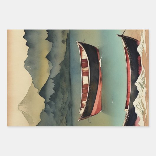 Traditioneel Japans landschap Verf ephemera No4 Inpakpapier Vel (Voorkant 2)