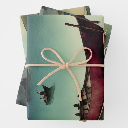 Traditioneel Japans landschap Verf ephemera No4 Inpakpapier Vel (In situ)