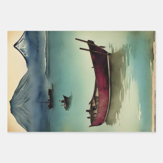 Traditioneel Japans landschap Verf ephemera No4 Inpakpapier Vel (Voorkant)