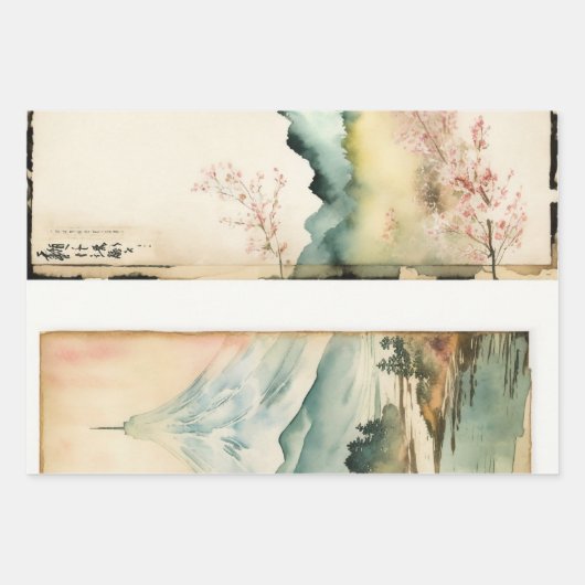 Traditioneel Japans landschap Verf ephemera No6 Inpakpapier Vel (Voorkant)