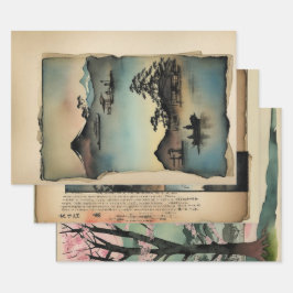 Traditioneel Japans landschap Verf ephemera nr. 12 Inpakpapier Vel