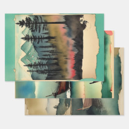 Traditioneel Japans landschap Verf ephemera nr. 14 Inpakpapier Vel