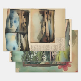 Traditioneel Japans landschap Verf ephemera nr. 9 Inpakpapier Vel