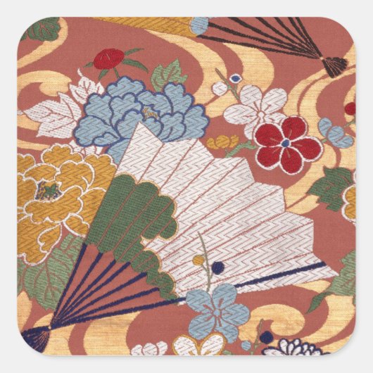 Traditioneel Japans stoffenontwerp Vierkante Stick Sticker (Voorkant)