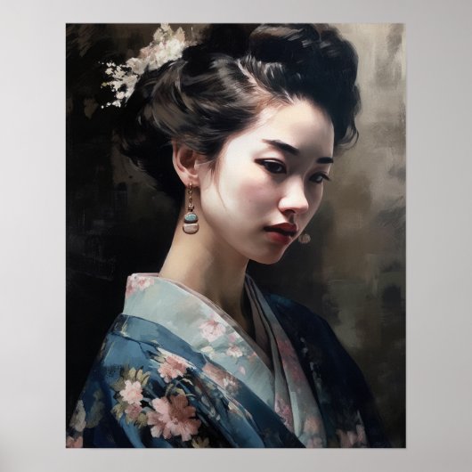Traditioneel Japans Vrouw Art Print Poster (Voorkant)