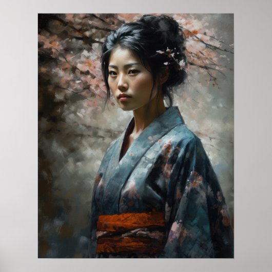 Traditioneel Japans Vrouw Art Print Poster (Voorkant)