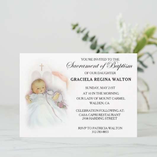 Traditioneel Katholiek Baby Baptisme Uitnodigingen (Staand voorkant)