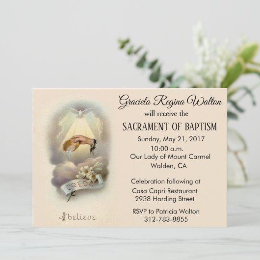 Traditioneel Katholiek Baby Baptisme Uitnodigingen (Staand voorkant)