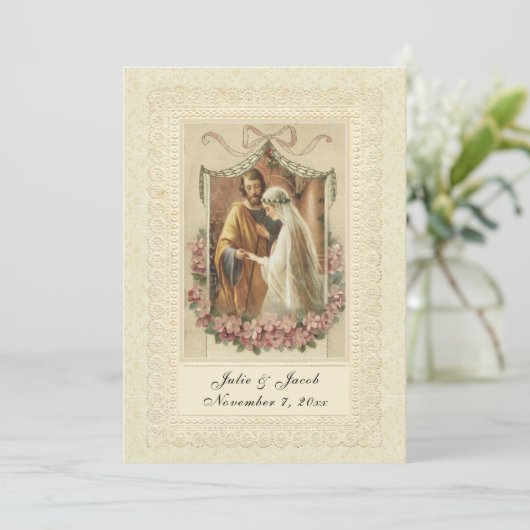 Traditioneel Katholiek Bruiloft Elegant Kaart (Staand voorkant)